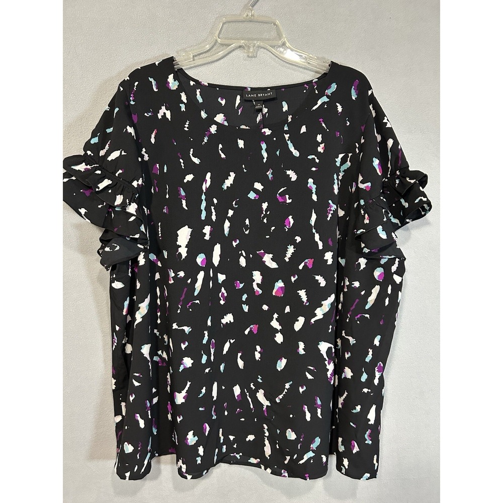 Lane Bryant Blouse Womens 22‎ Short Ruffle Sleeve Dark Romantic Academia Preppy